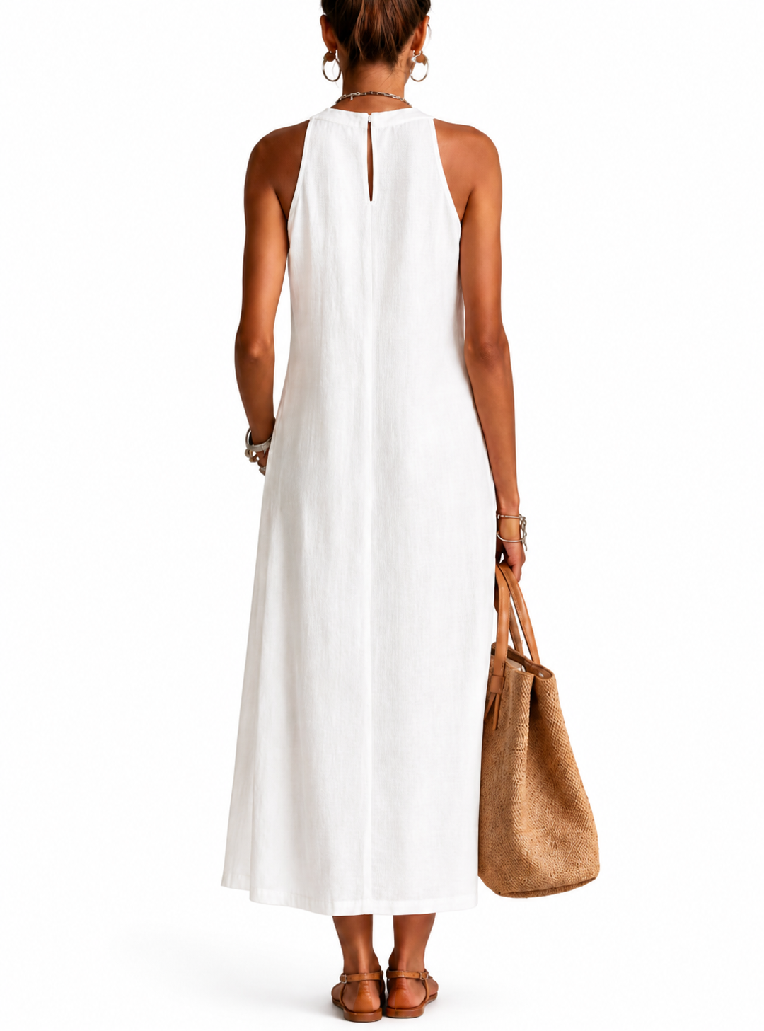 Vestido midi con cuello chino