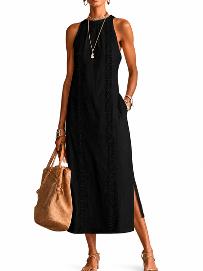 Vestido midi con cuello chino