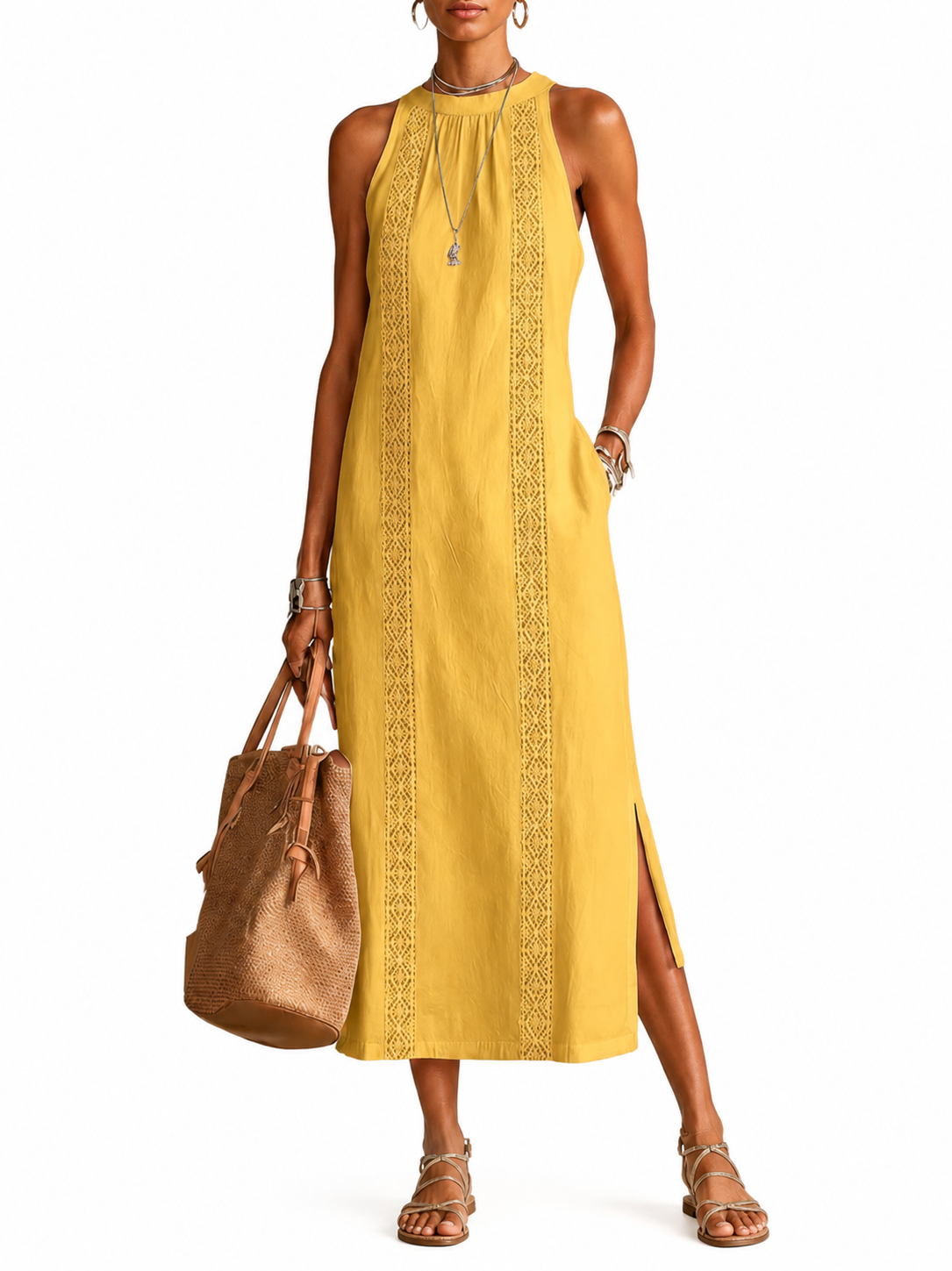 Vestido midi con cuello chino