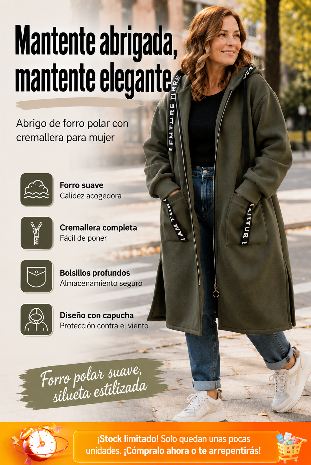 Abrigo sudadera oversize con capucha para mujer