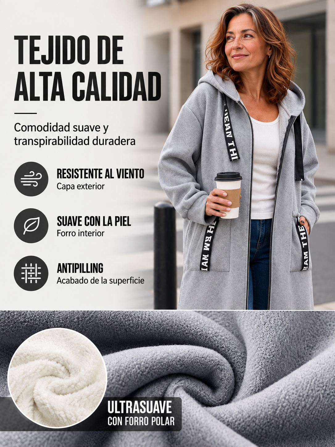 Abrigo sudadera oversize con capucha para mujer