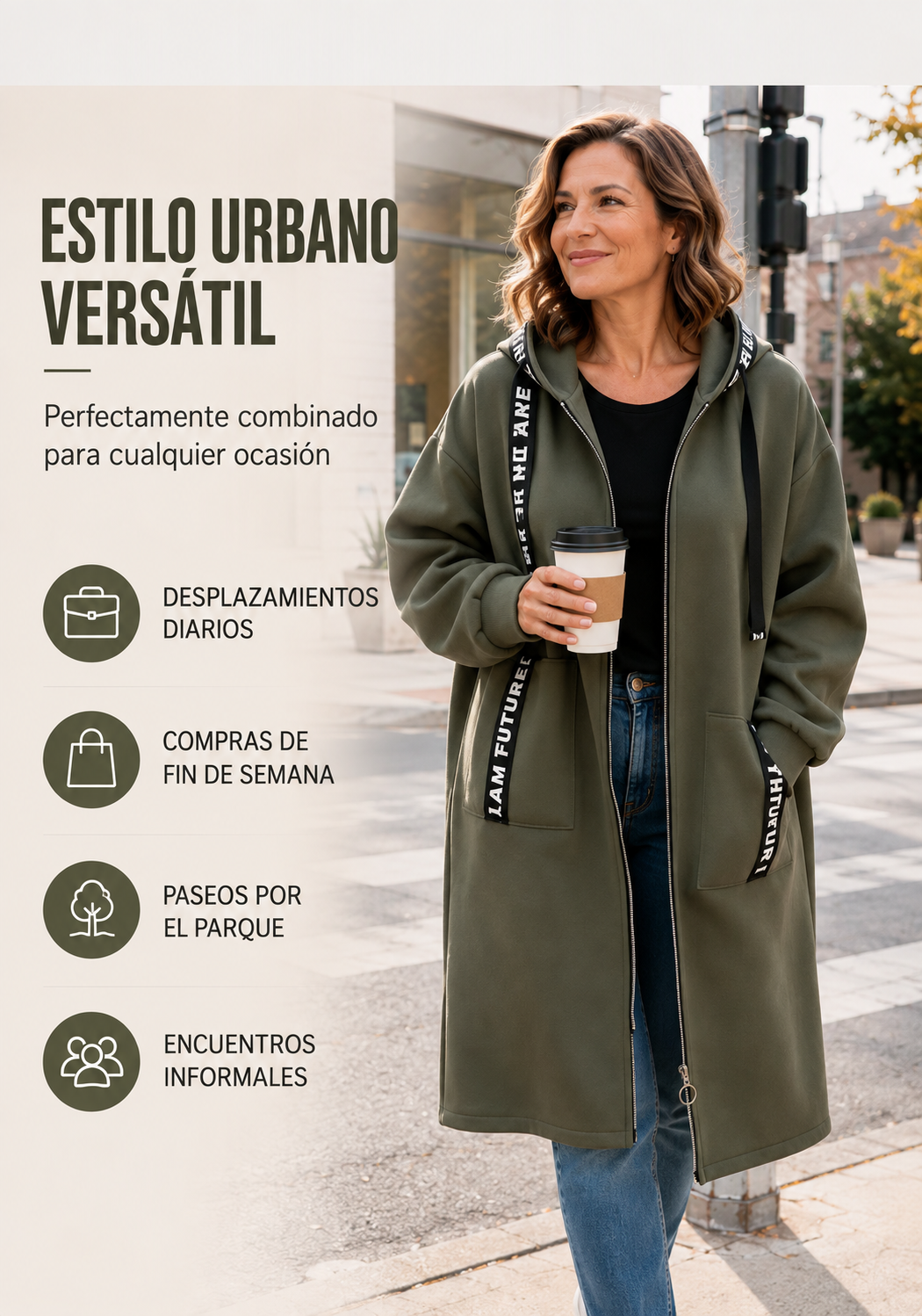 Abrigo sudadera oversize con capucha para mujer