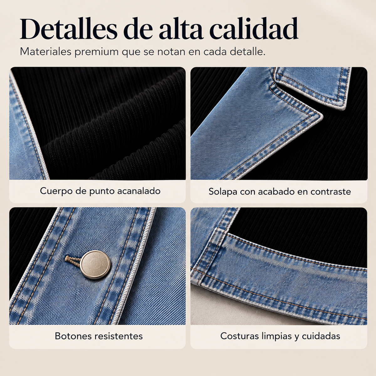 Camisa de mujer con mezcla de punto de canalé y denim