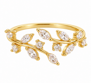 Anillo Dorado con Cristales y Diseño de Enredadera