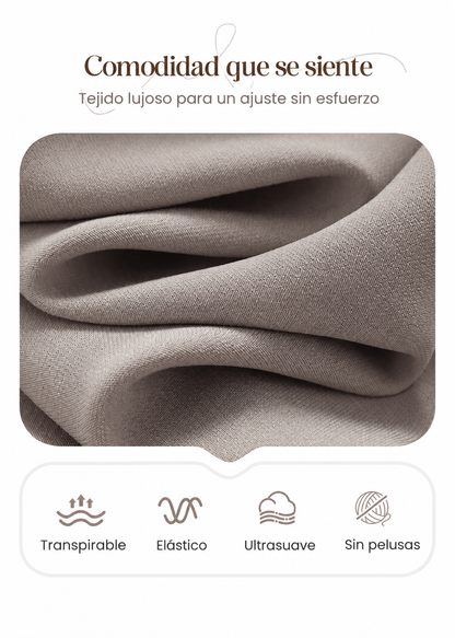 Elegante conjunto de 3 piezas con cárdigan largo, top y pantalón.