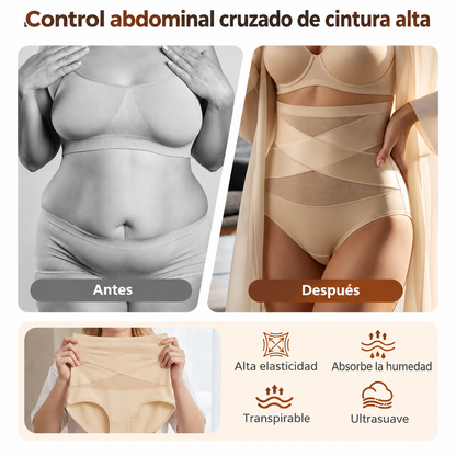 ¡Último día – Compra 1 y llévate 2!  Braguitas de talle alto de talla grande con control cruzado del abdomen