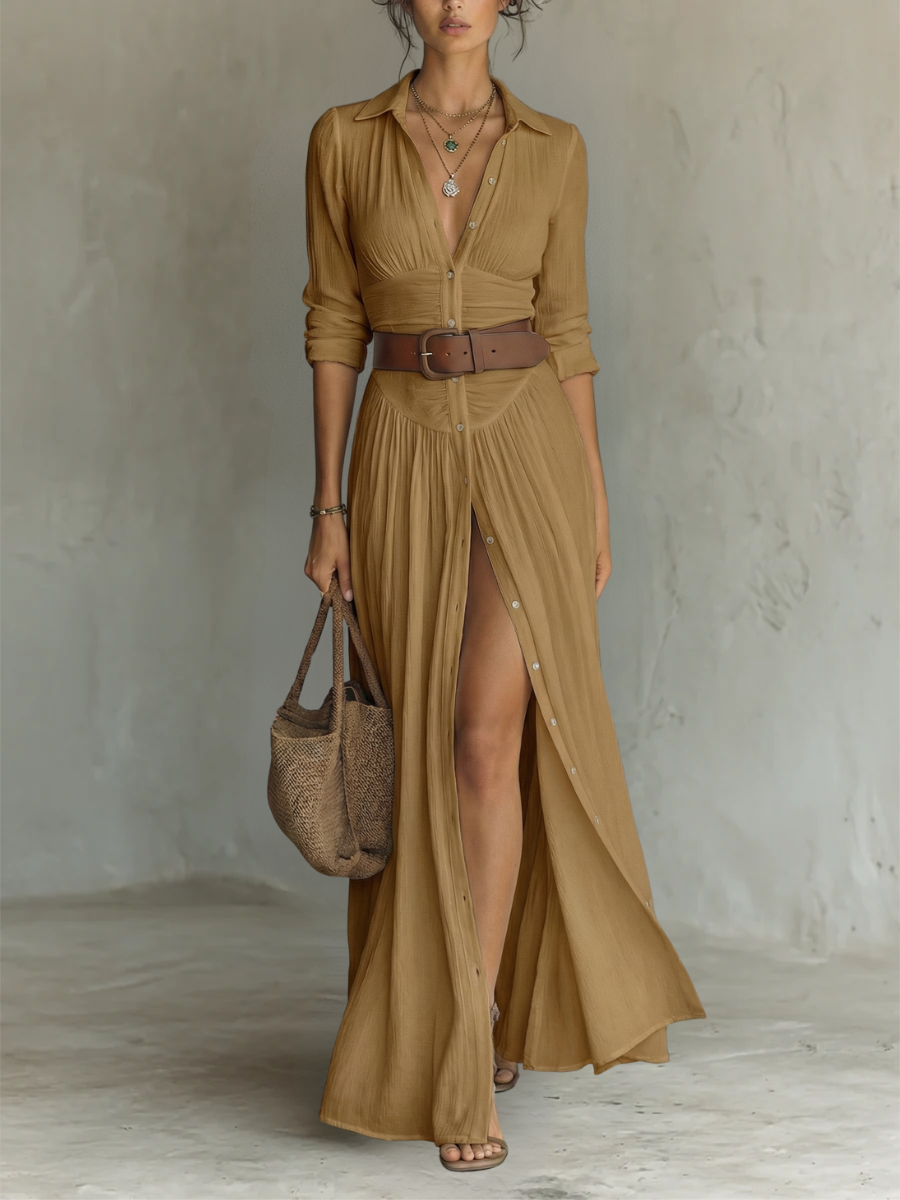 Vestido Maxi Elegante con Botones Frontales