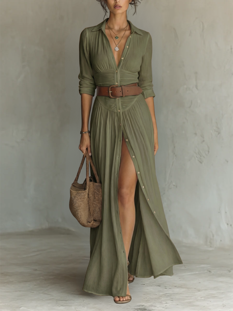 Vestido Maxi Elegante con Botones Frontales