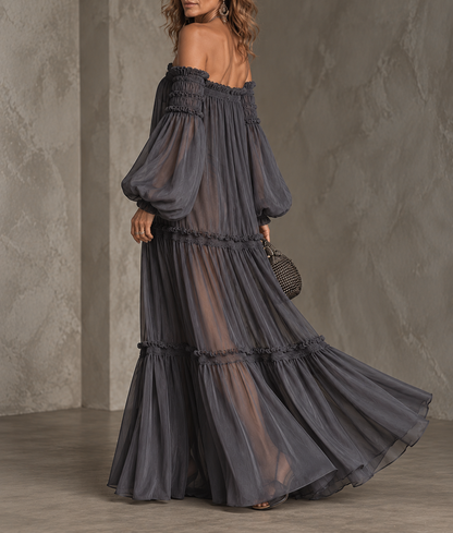 VALENTINA | Vestido Maxi Elegante con Volantes y Hombros Descubiertos