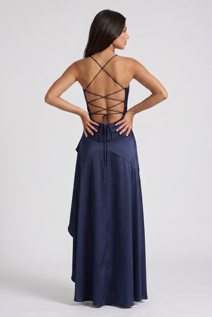 Vestido Maxi Burdeos con Drapeado y Abertura