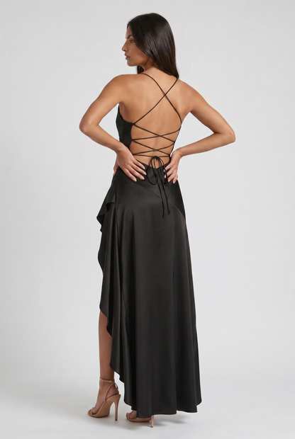 Vestido Maxi Burdeos con Drapeado y Abertura