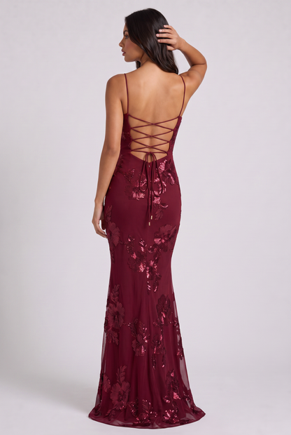 Vestido Maxi Burdeos con Estampado Floral – Elegancia Femenina y Sofisticada