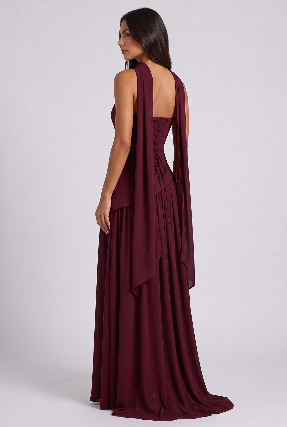Vestido Maxi Burdeos – Elegancia Sofisticada con Escote