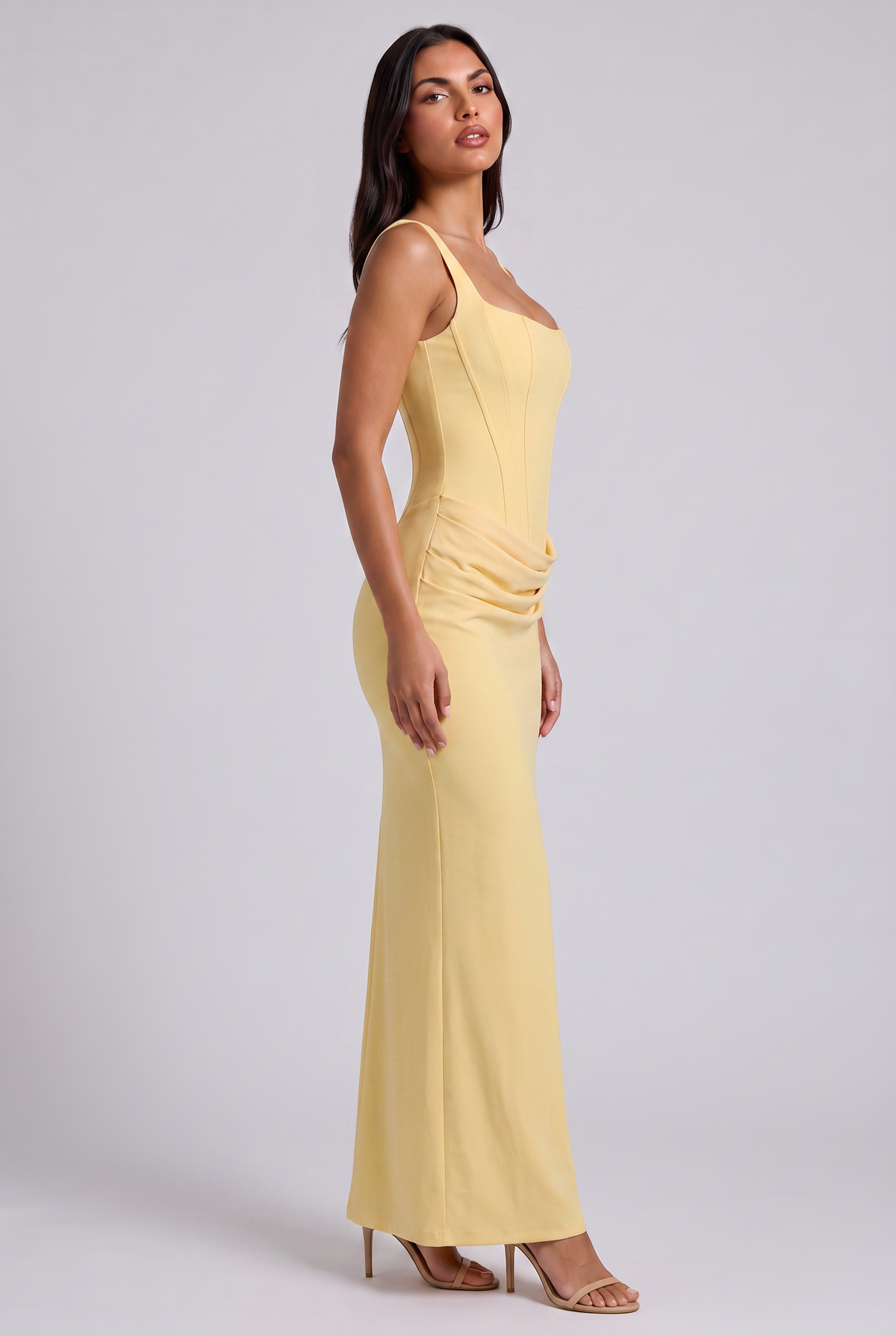 Vestido Maxi Amarillo con Drapeado