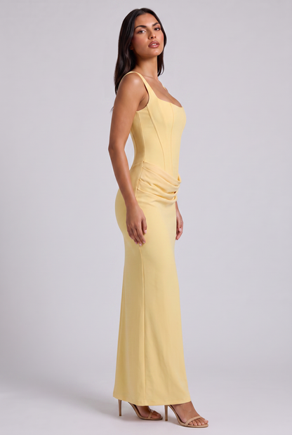 Vestido Maxi Amarillo con Drapeado