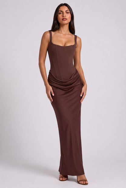 Vestido Maxi Amarillo con Drapeado