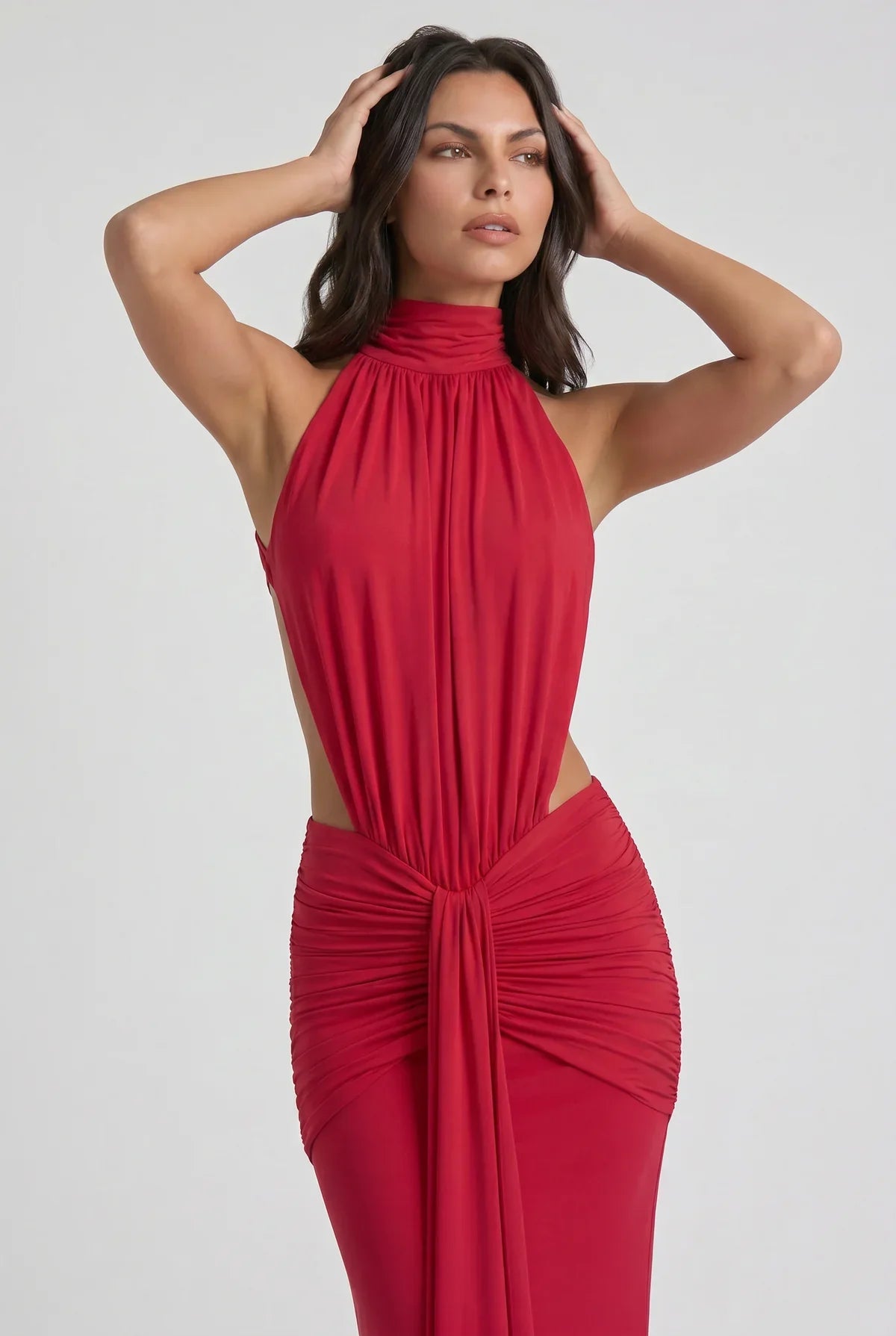 Vestido Maxi Marrón Chocolate – Elegancia Sensual con Drapeado