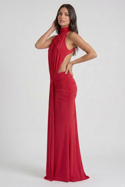 Vestido Maxi Marrón Chocolate – Elegancia Sensual con Drapeado