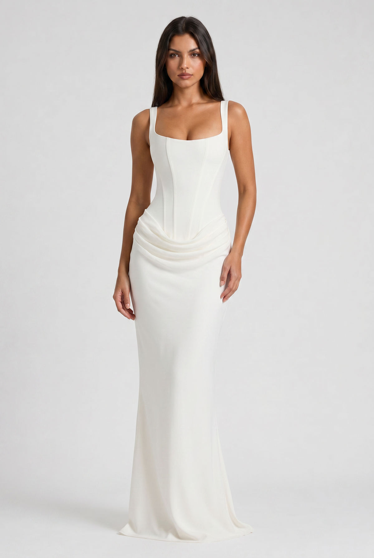 Vestido Maxi Burdeos con Drapeado – Elegancia y Silueta Refinada