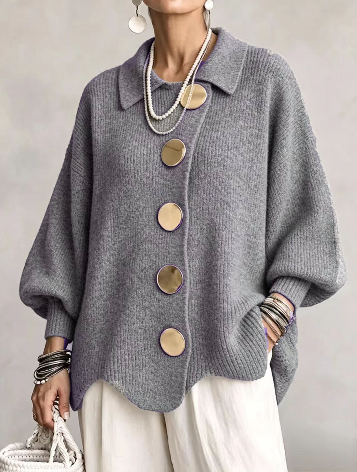Isadora™ | Cárdigan Oversize de Punto con Grandes Botones Dorados