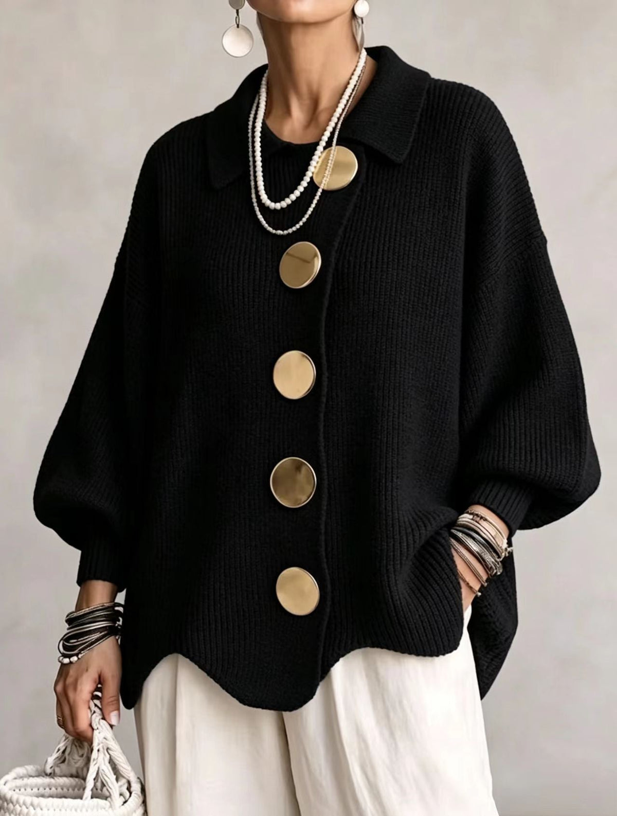 Isadora™ | Cárdigan Oversize de Punto con Grandes Botones Dorados