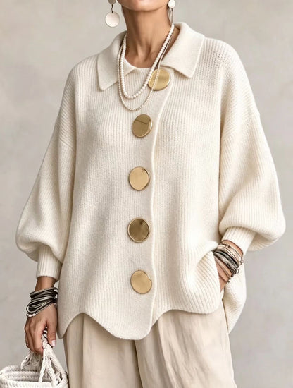 Isadora™ | Cárdigan Oversize de Punto con Grandes Botones Dorados