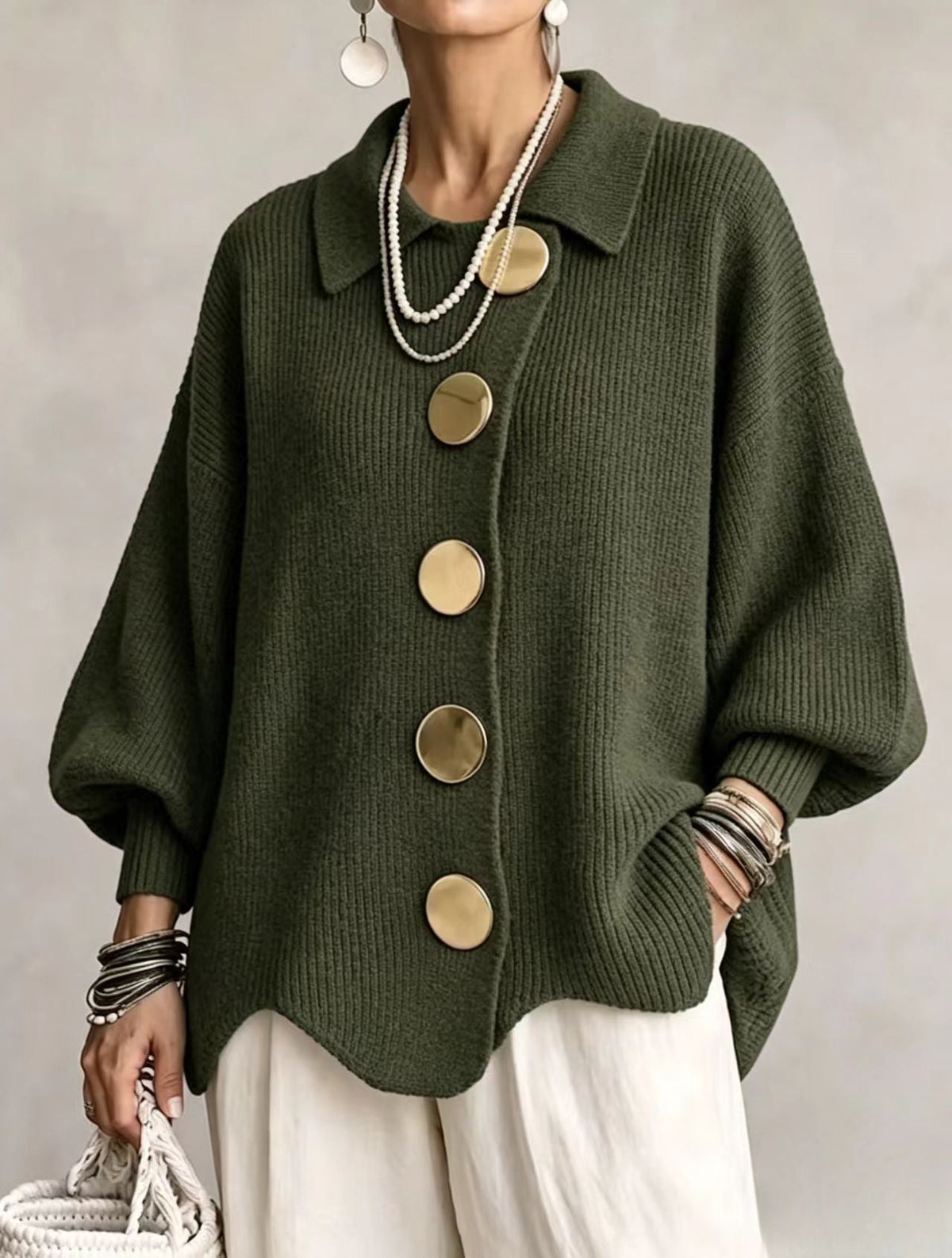 Isadora™ | Cárdigan Oversize de Punto con Grandes Botones Dorados