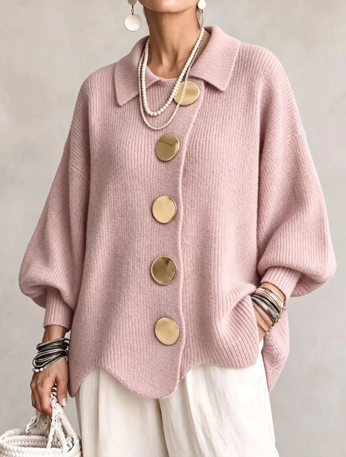 Isadora™ | Cárdigan Oversize de Punto con Grandes Botones Dorados