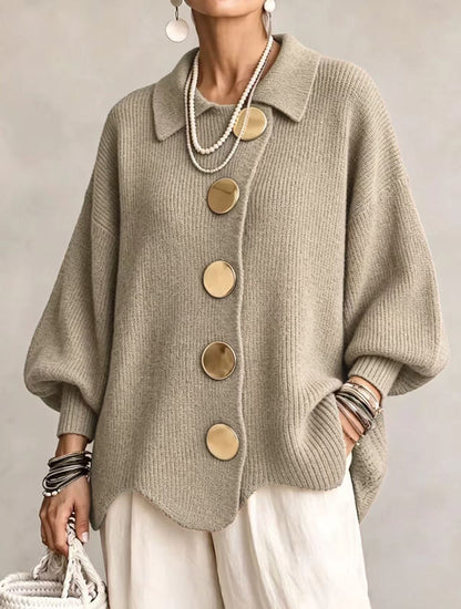 Isadora™ | Cárdigan Oversize de Punto con Grandes Botones Dorados