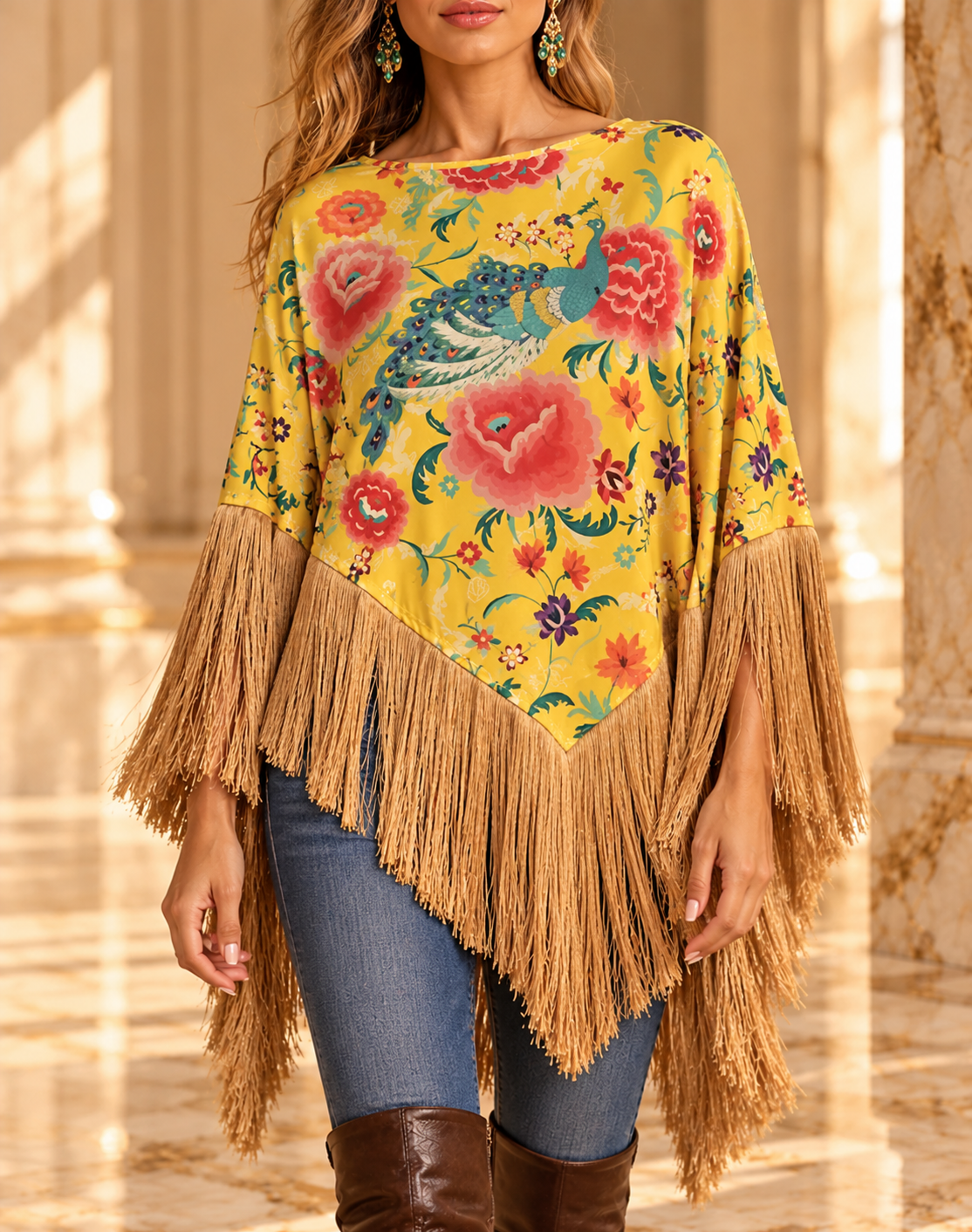 CLAUDIA | Jersey Floral Bohemio de Corte Asimétrico