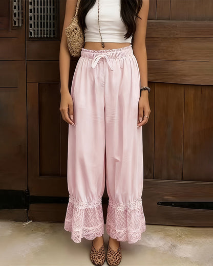 Pantalón Palazzo con Detalle de Encaje