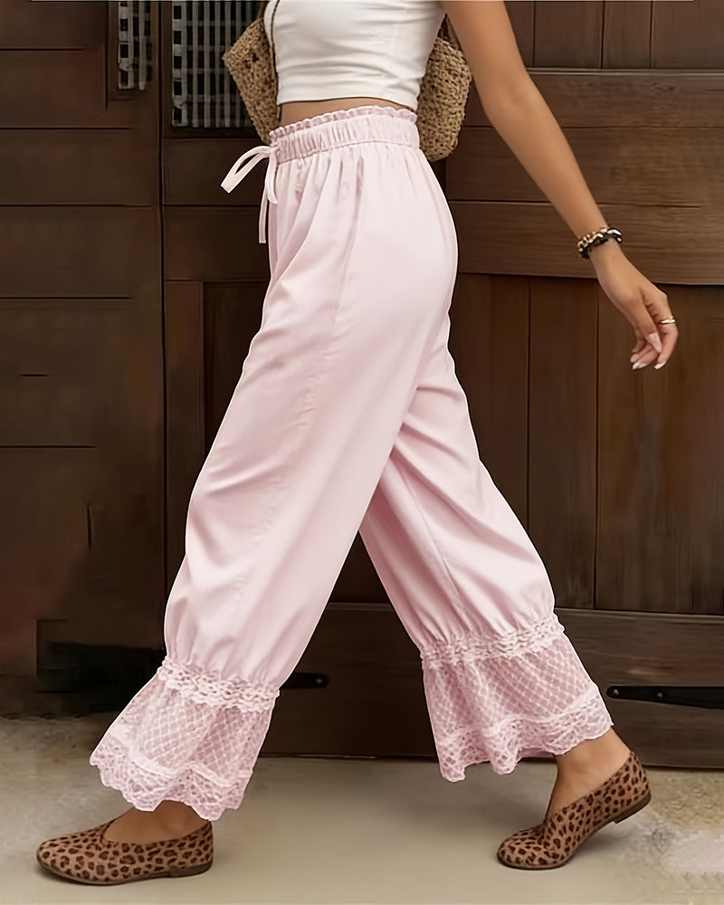 Pantalón Palazzo con Detalle de Encaje