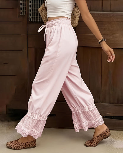Pantalón Palazzo con Detalle de Encaje