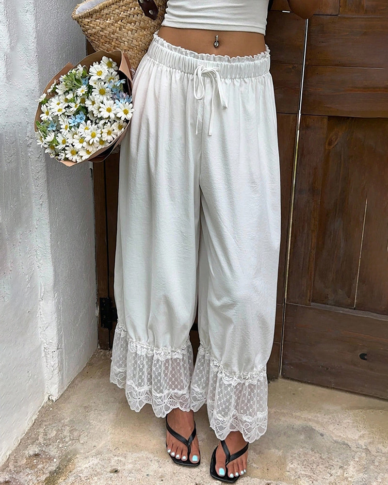 Pantalón Palazzo con Detalle de Encaje
