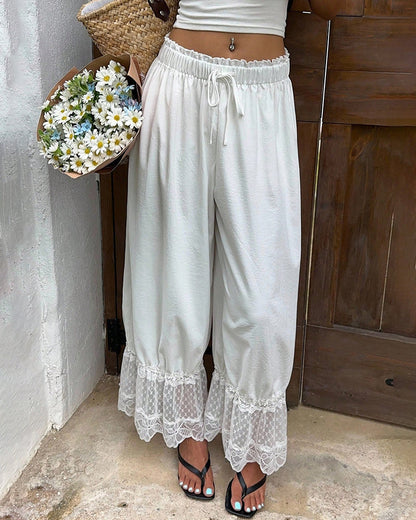 Pantalón Palazzo con Detalle de Encaje