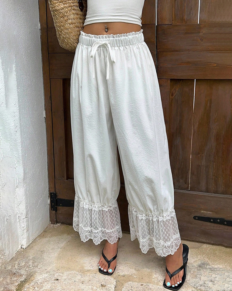 Pantalón Palazzo con Detalle de Encaje