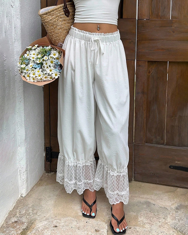 Pantalón Palazzo con Detalle de Encaje