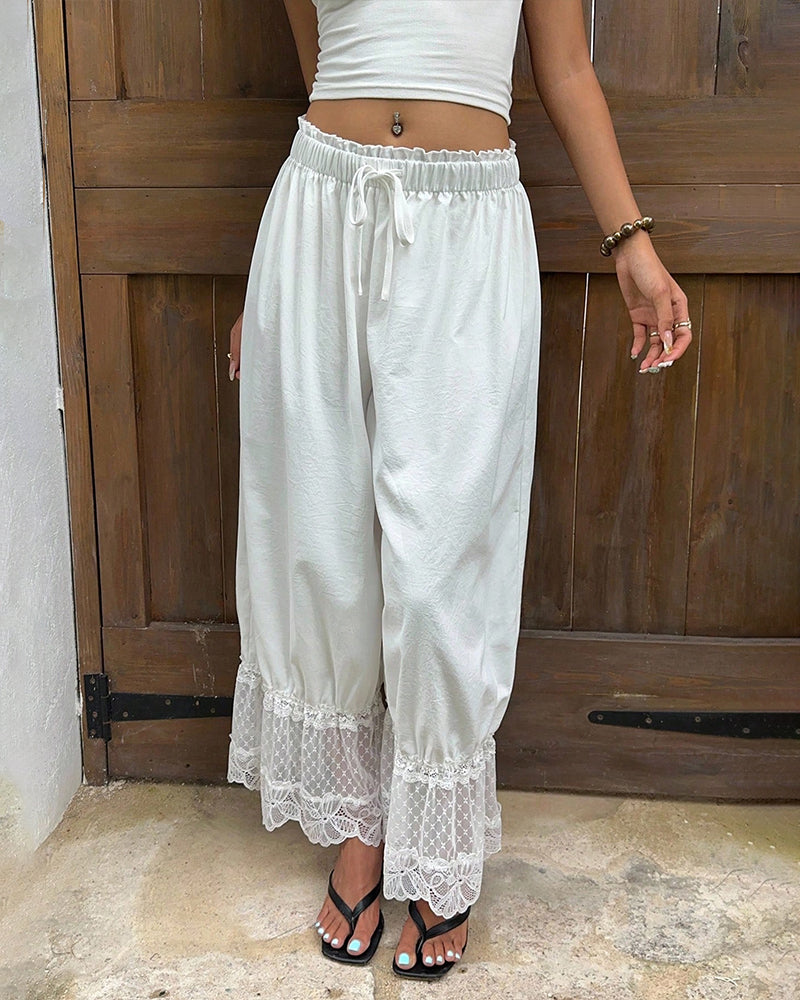 Pantalón Palazzo con Detalle de Encaje
