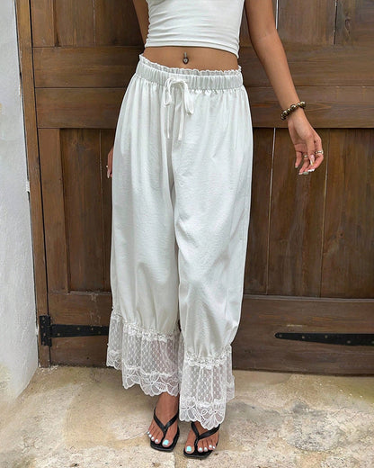 Pantalón Palazzo con Detalle de Encaje