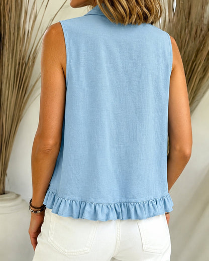 op bohemio chic de corte holgado con volantes y sin mangas.