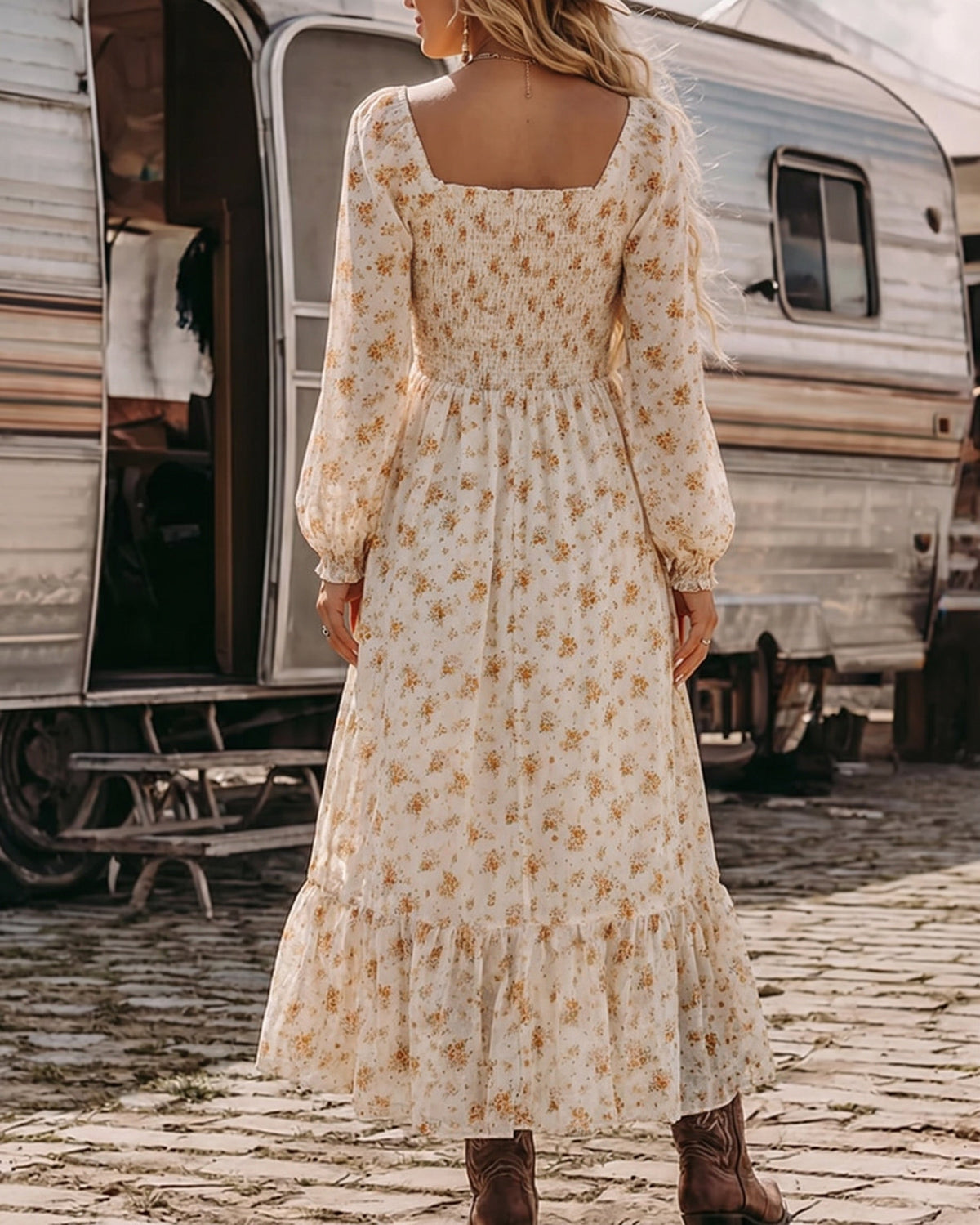 Vestido Maxi Bohemio Chic con Estampado Floral y Corte Imperio