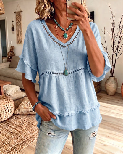 Blusa babydoll bohemia con flecos