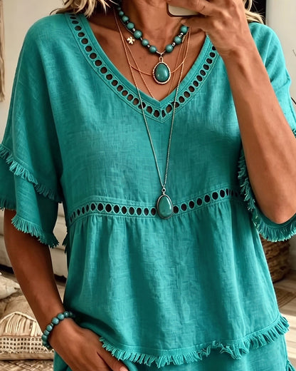 Blusa babydoll bohemia con flecos