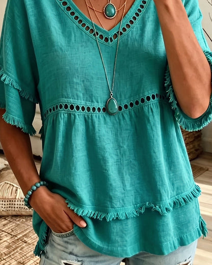 Blusa babydoll bohemia con flecos