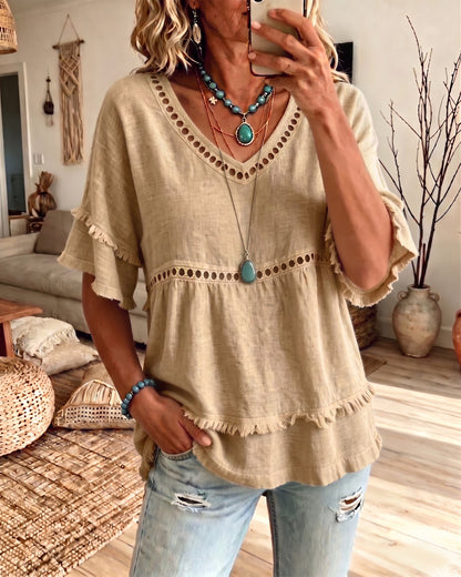 Blusa babydoll bohemia con flecos