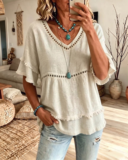 Blusa babydoll bohemia con flecos