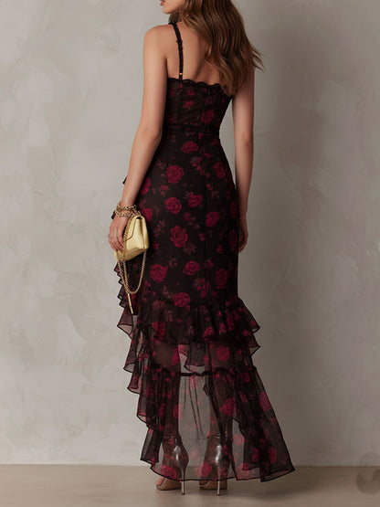 Vestido Largo Floral con Bajo de Volantes