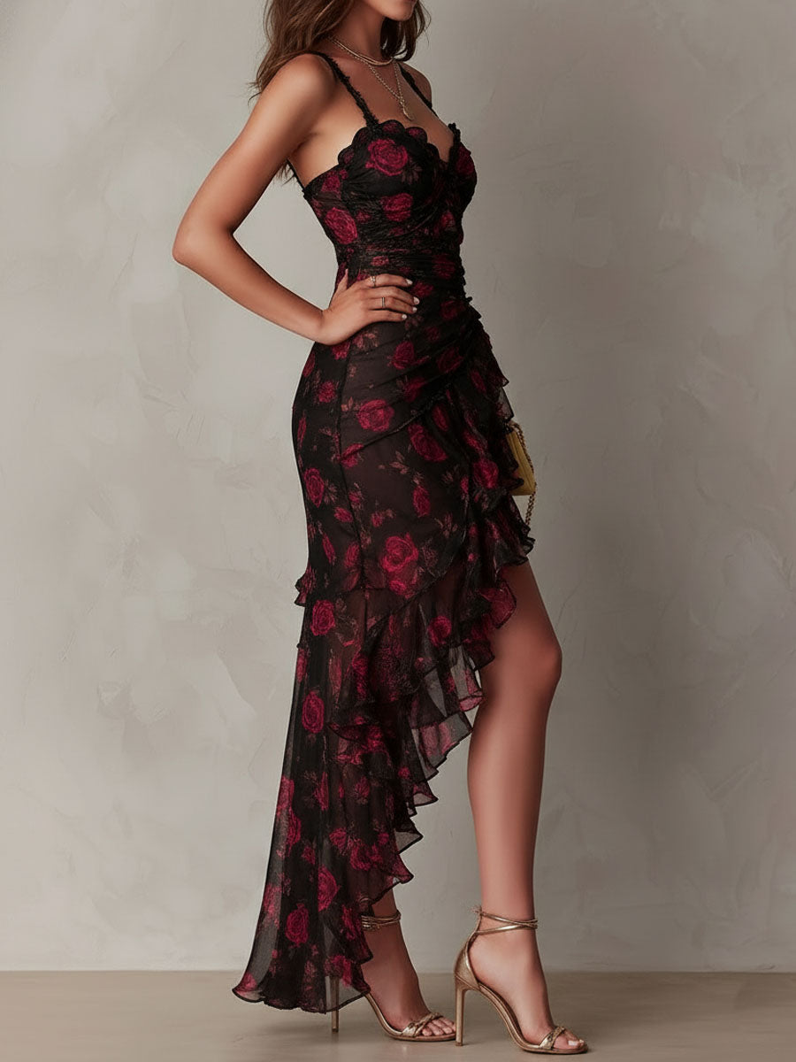 Vestido Largo Floral con Bajo de Volantes