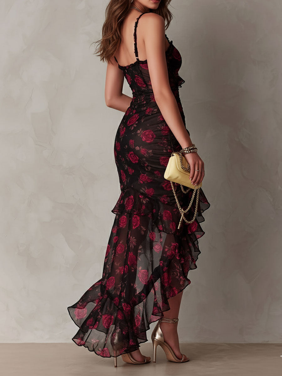 Vestido Largo Floral con Bajo de Volantes