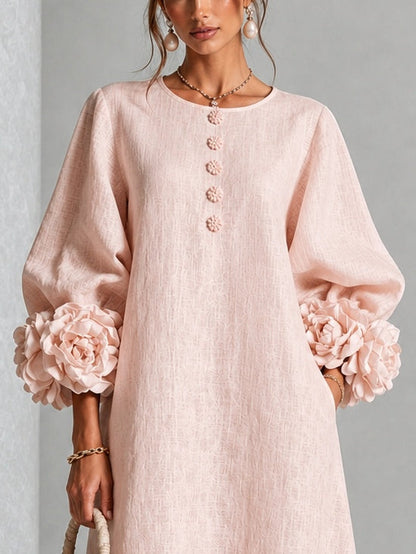 Vestido Midi Theodosia con Puños de Rosas y Botones
